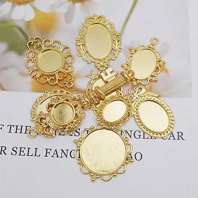 £6.59 • Buy 9PCS Glod Plated Mixed Round Oval Blank Cameo Setting Tray Charms Pendant Crafts