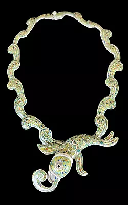 Margot De Taxco Mexican Sterling Silver Enamel Fish And Waves Necklace 103g • $1995