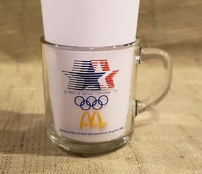 Vintage McDonalds Clear Glass Coffee Mug Commemorating The 1984 Olympics In LA • $10