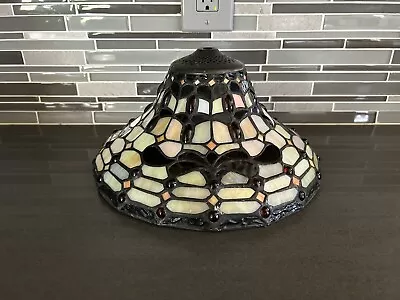 Vintage Spectrum Tiffany Style Leaded  Stained Glass Lamp Shade ONLY 11.5” • $125