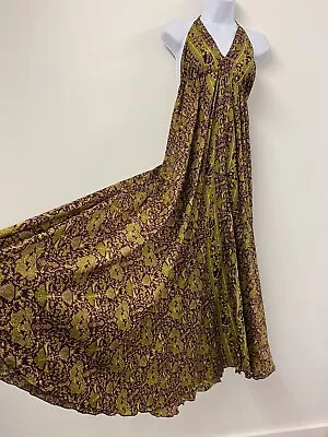 Purple Bohemian Maxi Dress Hippie Indian Drawstring Boho Free Size Satin Long • £24.99
