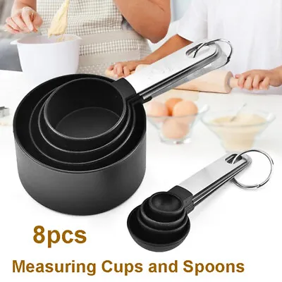 8Pcs/set Stainless Steel Measuring Cups And Spoons Set Kitchen Baking Gadge@_@ • £6.77