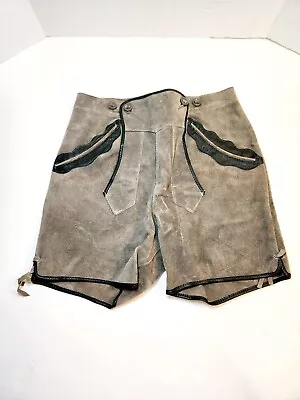 Vintage Authentic German Lederhosen Shorts Suede Leather Mens Waist 30in Adjust • $35