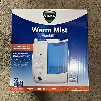 Vicks Warm Mist Humidifier White/Blue Medium - Large Room Filter Free 1 Gallon • $37.99