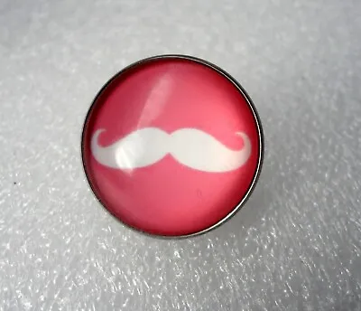 £3.99 • Buy Moustache Antique Style Domed Glass Pin Badge Brooch Pink White Zps