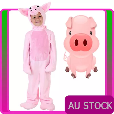 Child Pink Piglet Costume Kids Boys Pig Cosplay Book Week Zoo Animal Jumpsuit • $41.79