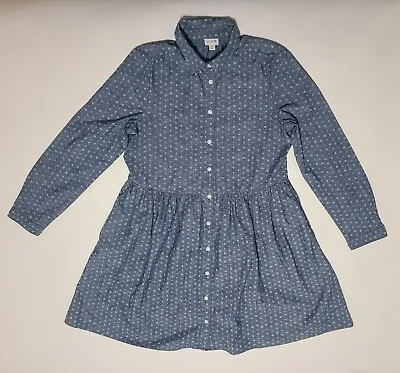 J Crew Factory Size 10 Printed Mini Shirt Dress Blue Chambray Long Sleeve BO662 • $14.90