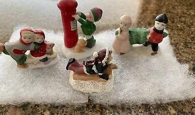 Vintage Winter Porcelain Snow Children At Play/mailbox/tree/sled Figurines • $12.95