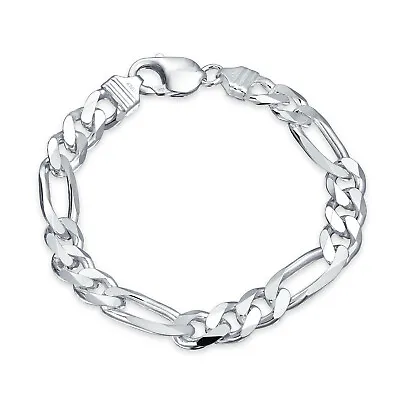 Solid Mens Sterling Silver Anchor Mariner Figaro Chain Link Bracelet 7-9 Inch • $99.99