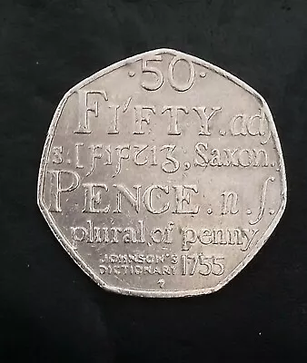 50p Fifty Pence Coin Johnson's Dictionary 1755 Saxon Plural Of Penny 2005 Circul • £2.29