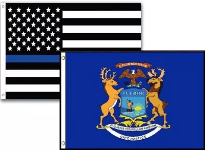 2x3 USA Police Blue Michigan State 2 Pack Flag Wholesale Set Combo 2'x3' • $13.88