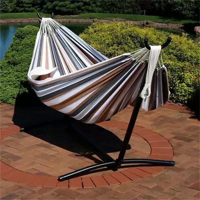 Garden Camping Canvas Hammock Bed With Steel Stand | Outdoor | Indoor 1-2 Person • £58.91