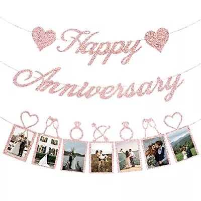 3Pcs Happy Anniversary Banner Gold Glitter Photo Booth Props 50th Anniversary... • $20.01