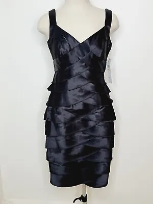 London Times Dress Women's 4P Black Sheath Cocktail Tiered Ruffle Sleeveless  • $4.99