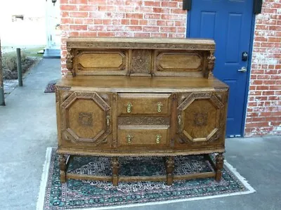 English Antique Tiger Oak Art Deco Sideboard / Small Buffet / Bar Cabinet • $2250