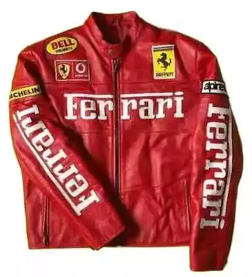 Ferrari Racing Leather Jacket Motorcycle Vintage World Champion Biker Jacket • $138