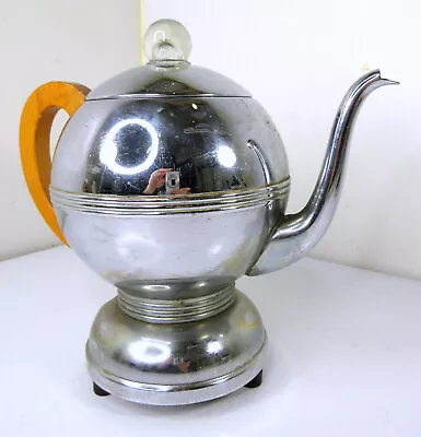 Vintage MCM Art Deco Manning-Bowman Chrome Coffee Percolator Wood Handle W/Cord • $19.95