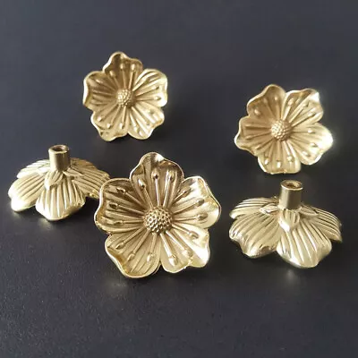 Vintage Antique Brass Flower Knobs Door Drawer Cabinet Cupboard Pulls Handles • $4.72