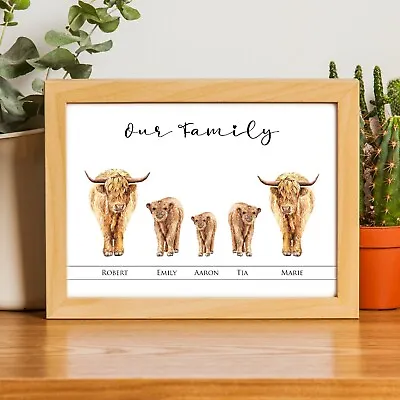£6.99 • Buy Personalised Highland Cow Family Print, Mum Gift, Dad Gift, Christmas Gift