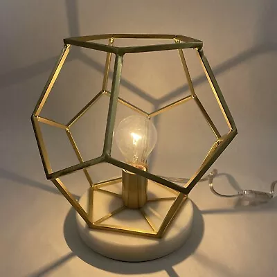 Geometric Gold Metal Iron With Marble Base Accent Table Lamp Light Modern 11” • $39.95