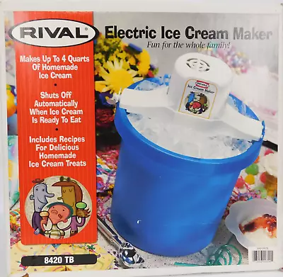 VTG Rival Electric Ice Cream Maker 4 Qt Frozen Yogurt & Sorbet Blue 8420 TB NOS • $49.97