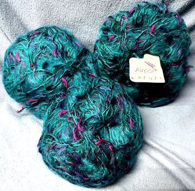 3 Skein JAEGER Airport Yarn Mohair Blend 50g Teal Blue Fuchsia Germany SOFT #061 • $19.99