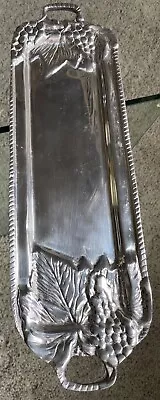 Pewter Bread Platter Grapes Leaf Display Tray Metal Dish 20  Long With Handles • $4.99
