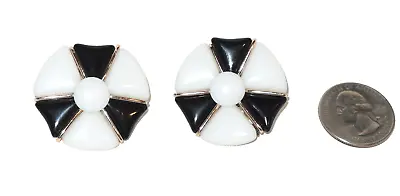 Vintage Signed Western Germany Black & White Glass Clip Earrings Costume Jewelry • $40