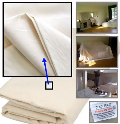 COTTON CALICO 100% COTTON DUST SHEETS 12ft X 9ft TIGHTER WEAVE SHEETS • £12.51