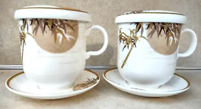 Haeng Nam Sa Bone China Korea Set Of 2 Teacups Saucers Infusers Lids Bamboo • $50