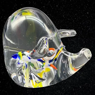 Vintage Art Glass Clear Rainbow Pig Paperweight Figure 3”T 4”W • $24