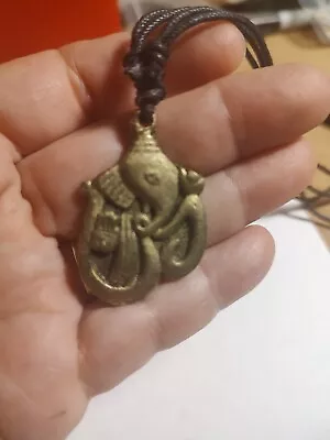Solid Brass Hindu Ganesha Om Amulet Pendant Necklace. Deity Spiritual Nepal • $9.99