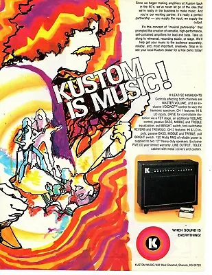 Vtg 70s 80s KUSTOM AMP MAGAZINE AD PINUP Guitar Amplifier Combo III Lead SC 2x12 • $7.99