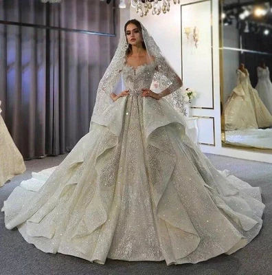 $2200 • Buy Embellished Wedding Dress Size 6 But Can Fit 8 Including Veil 