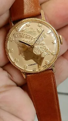 $279.13 • Buy Authentic Tressa Swiss Liberty Coin Men's Manual Wind Good Condition Vintage 