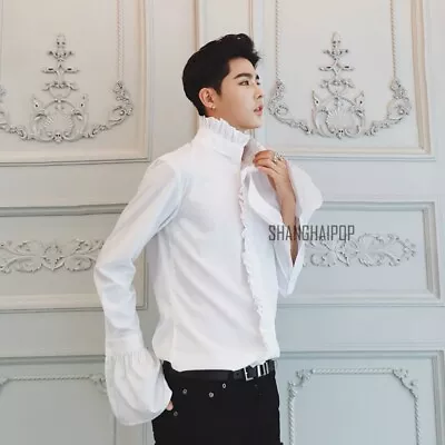 Men's Gothic Shirt Tops Collar Punk Puff Sleeve Victorian Ruffle Retro Chic New • $34.03