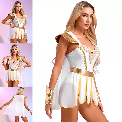 Women's Ancient Greek Warrior Knight Toga Costume Bodysuit Halloween Dress Up • £25.55