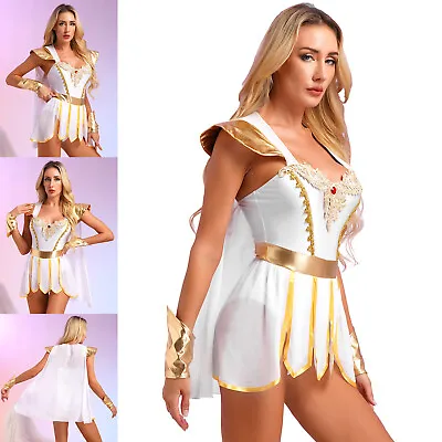 Women's Ancient Roman Greek Costume Warrior Cosplay Halloween Fancy Dress Up  • £13.24