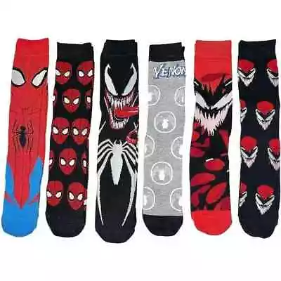 Spiderman Venom Marvel Comic Socks 6 Pair HYP Casual Crew Men Size 8-12 New • $24.99