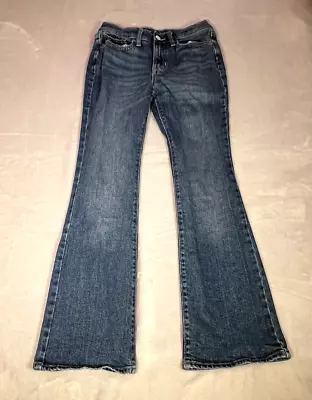 Old Navy Jeans Girls 14 Blue Denim Flare Slouchy Straight High Rise Stretch • $9.99