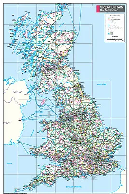 Great Britain Route Planner Map - Wall Map Of Great Britain  • £22