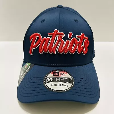 New England Patriots New Era Flex Hat Cap 39THIRTY Sz L/XL Blue On Field Script • $31.97