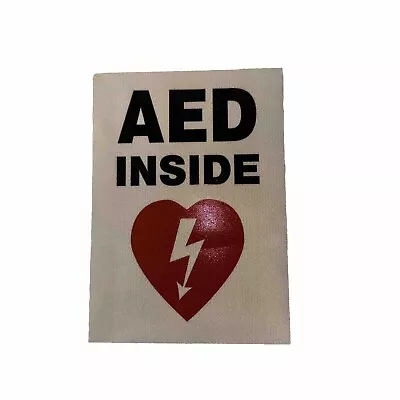 AED Sign Vinyl Sticker White Background Black Lettering  7X5 In. • $3.50