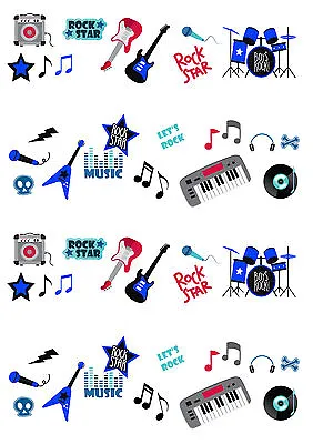 50 STAND UP Rock Star Music Boy Guitar Edible Wafer Paper CupCake Toppers  • £2.49