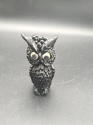 Vintage Owl Figurine Googly Eyes - 3.5” Hand Crafted From Coal • $8.50