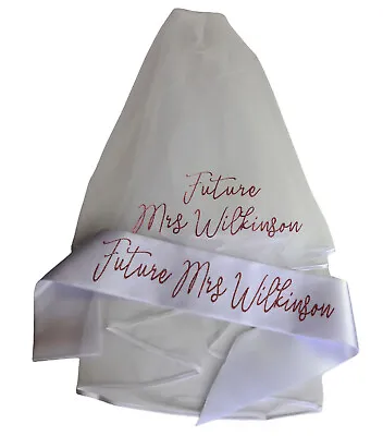 Hen Party Veil Personalised Veil Bride To Be Future Mrs Personalised Sash • £16