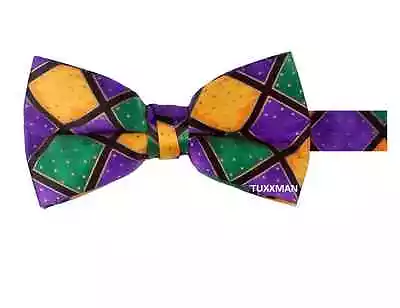 New Mardi Gras Mens Bowtie Purple Green Gold Tuxedo Bow Tie Masquerade TUXXMAN • $19.79