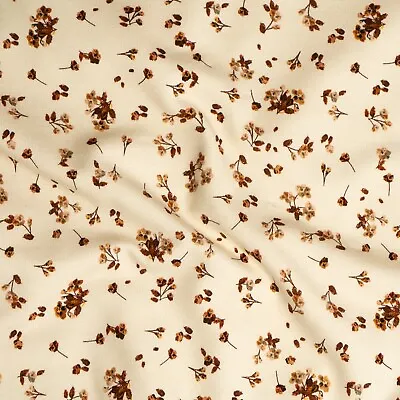 Cotton Jersey Fabric Ditsy Beige Floral Stretch Knit Dressmaking Fabric • £8.25