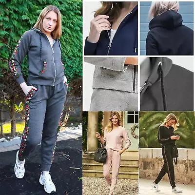 Womens Long Sleeve Plain Lounge Wear Set Ladies Casual Comfy Two Piece Tracksuit • £17.49