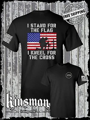 I Stand For The Flag Kneel For The Cross 2-Sided T-Shirt American Patriot US • $16.95